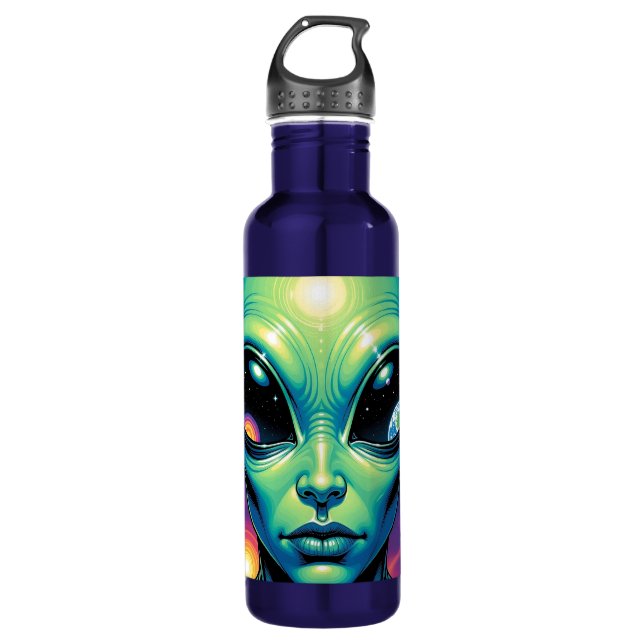 Alien mit Planeten-Reflektionen in den Augen Edelstahlflasche (Vorderseite)