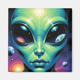 Alien mit Planeten-Reflektionen in den Augen Magnet