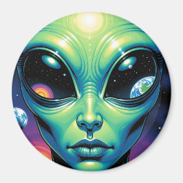 Alien mit Planeten-Reflektionen in den Augen Magnet