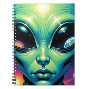 Alien mit Planeten-Reflektionen in den Augen Notizblock