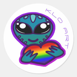 Alien mit Rainbow-Heftaufkleber Runder Aufkleber
