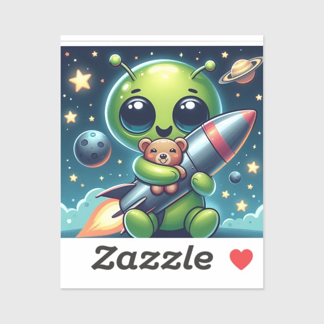 ALIEN MIT ROCKET AUFKLEBER (Blatt)