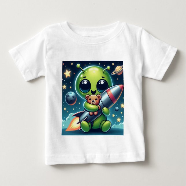 ALIEN MIT ROCKET BABY T-SHIRT (Vorderseite)