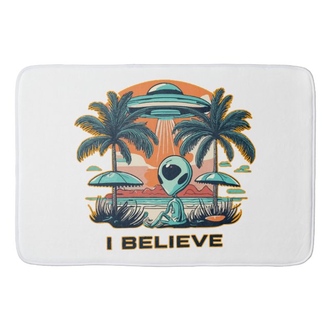 Alien mit UFO I BELIEVE Badematte (Vorderseite)