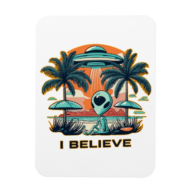 Alien mit UFO I BELIEVE Magnet (Vertikal)