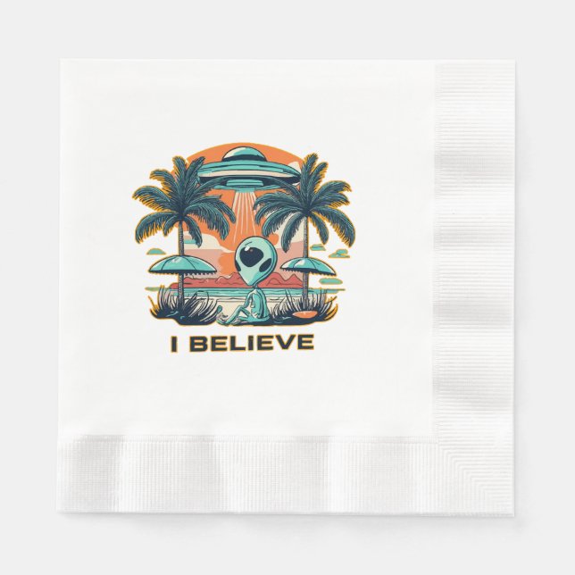 Alien mit UFO I BELIEVE Serviette (Vorderseite)