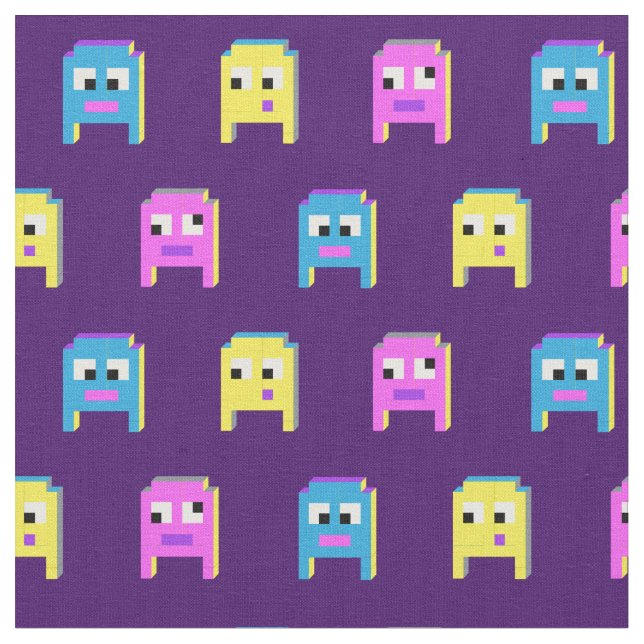 Alien Monster Pixel rosa blau Stoff (Nahaufnahme)