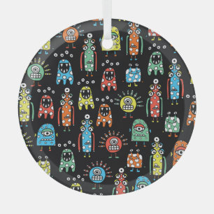 Alien-Monster: Süße nahtlose Vintage-Muster Ornament Aus Glas