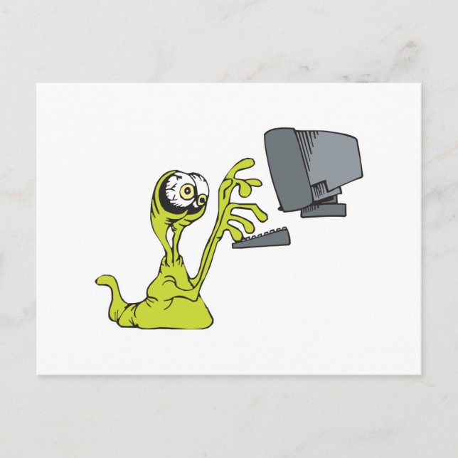 Alien-Monsterblob mit grünem Computer Postkarte (Vorderseite)