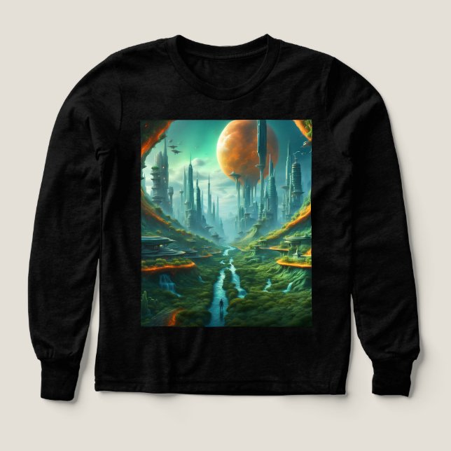 Alien Nature & Futuristic City Surreal Sci-Fi Kuns (Design Vorderseite)