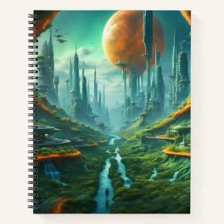 Alien Nature & Futuristic City Surreal Sci-Fi Kuns Notizbuch