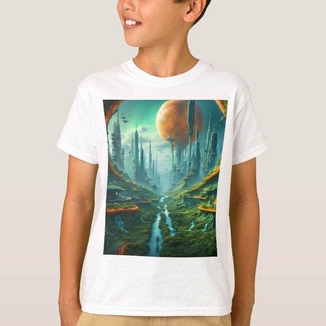 Alien Nature & Futuristic City Surreal Sci-Fi Kuns T-Shirt (Vorderseite)