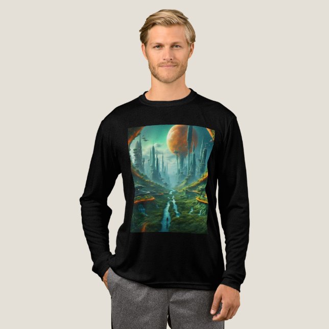 Alien Nature & Futuristic City Surreal Sci-Fi Kuns Tri-Blend Shirt (Volle Vorderseite)