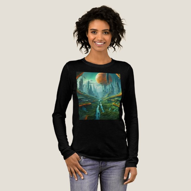 Alien Nature & Futuristic City Surreal Sci-Fi Kuns Tri-Blend Shirt (Volle Vorderseite)