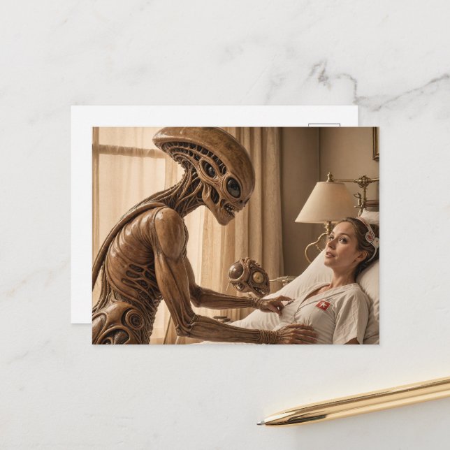 Alien Nurse Postkarte (Vorderseite/Rückseite Beispiel)