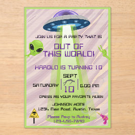 Alien Out of the World Any Age Birthday Acryleinladungen