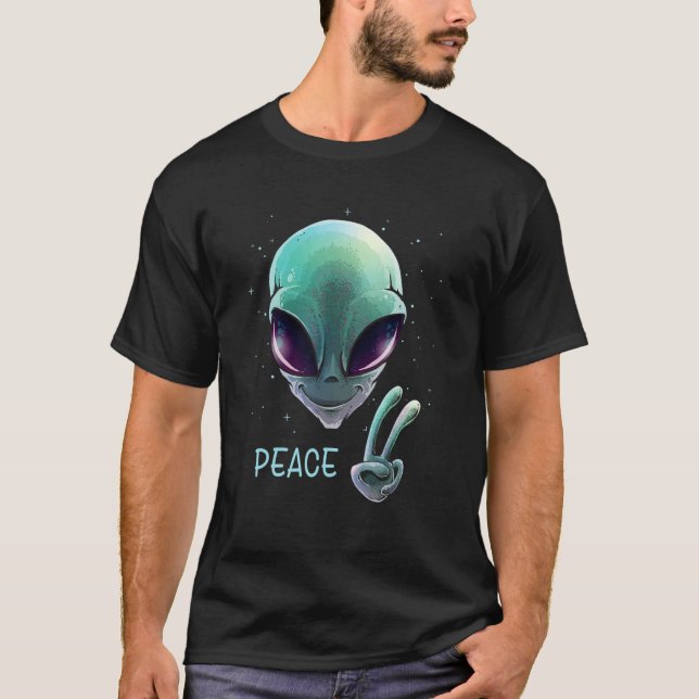 Alien Peace Sigh Hand Cool Space Futurisme Psyche T-Shirt (Vorderseite)