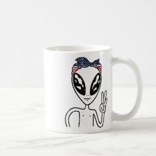 Alien Peace Sign 4. Juli Amerikanische Flagge Bynd Kaffeetasse