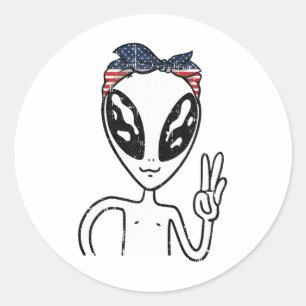 Alien Peace Sign 4. Juli Amerikanische Flagge Bynd Runder Aufkleber
