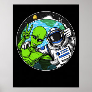 Alien Peace Sign Space Astronaut Poster