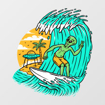 Alien Peace Sign Surfing UFO Parkplatz am Strand