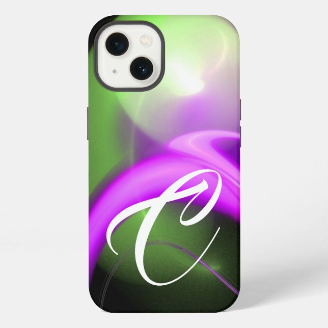 ALIEN PERLEN-MONOGRAMM Grün Lila Rosa Fraktale  iPhone Hülle (Rückseite)