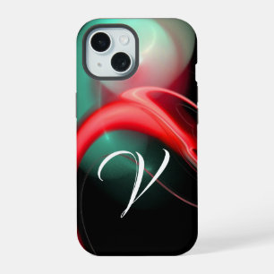 ALIEN PERLEN-MONOGRAMM Rot Grüne Fraktal-Wirbel iPhone 15 Hülle