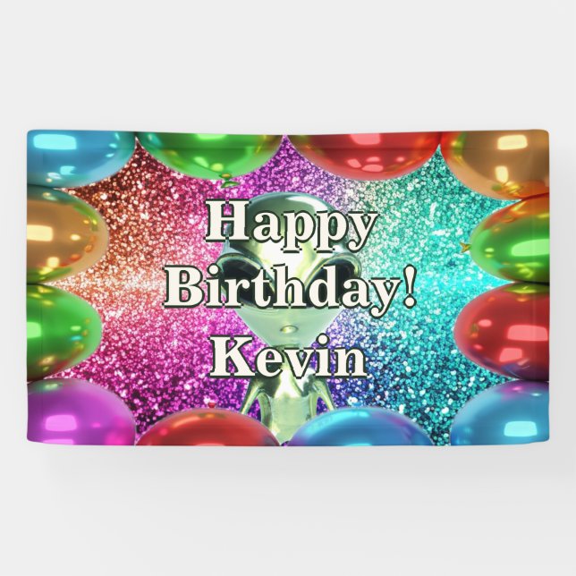 Alien Personalisierter Charakter Geburtstagsbanner Banner (Horizontal)