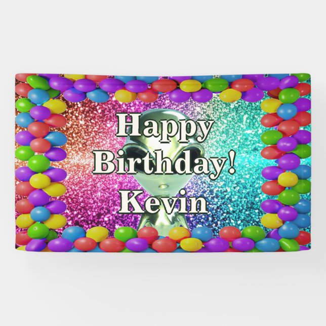Alien Personalisierter Charakter Geburtstagsbanner Banner (Horizontal)