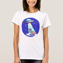 Alien Pizza Abduction - Funny Pixel Art UFO Design T-Shirt