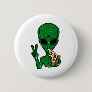 Alien Pizza Eating Peace Fun Space Area-51 Hallowe Button