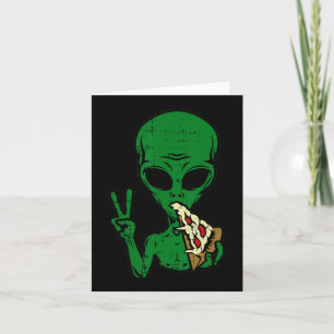 Alien Pizza Eating Peace Fun Space Area-51 Hallowe Karte