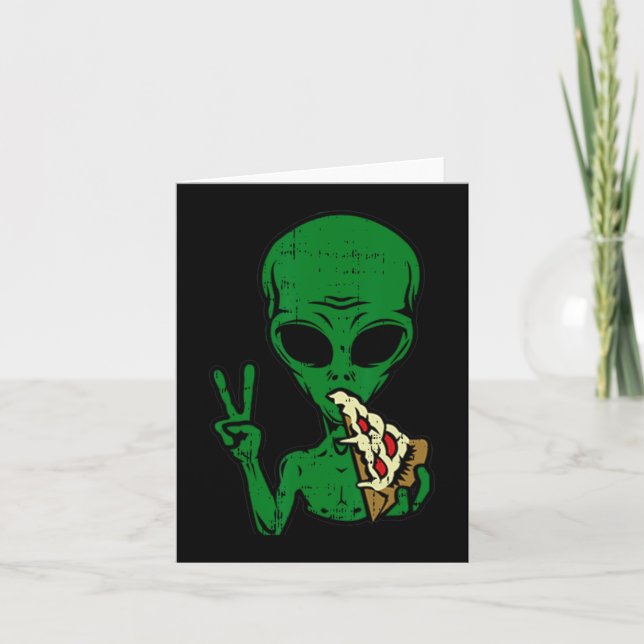 Alien Pizza Eating Peace Fun Space Area-51 Hallowe Karte (Vorderseite)