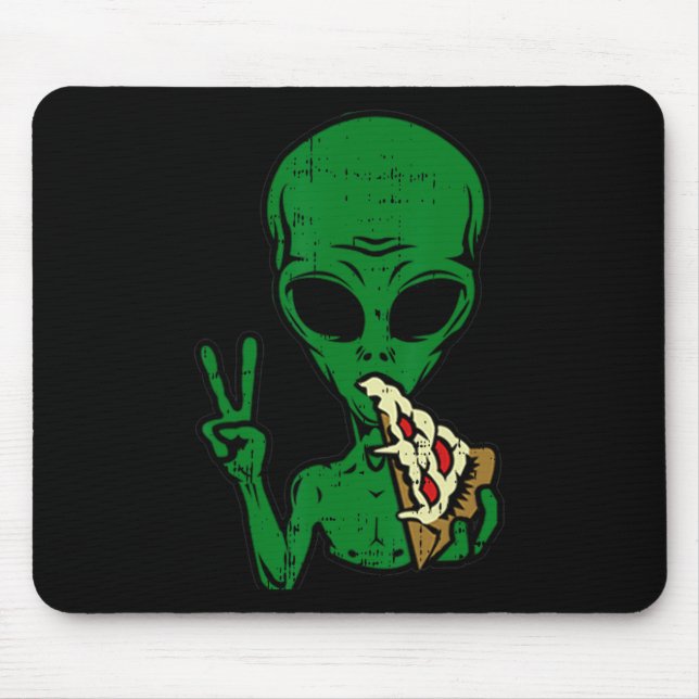 Alien Pizza Eating Peace Fun Space Area-51 Hallowe Mousepad (Vorne)