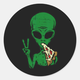 Alien Pizza Eating Peace Fun Space Area-51 Hallowe Runder Aufkleber
