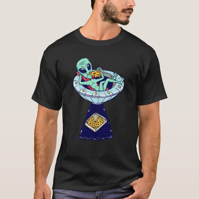 Alien Pizza Illustration Space Ufo Grafik T-Shirt (Vorderseite)