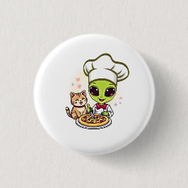 Alien-Pizza-Koch-Katze-Cartoon-Art Button