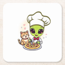 Alien-Pizza-Koch-Katzen-Cartoon-Kunst