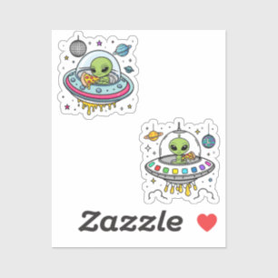 Alien Pizza Party Sticker - Funny Space und Pizza