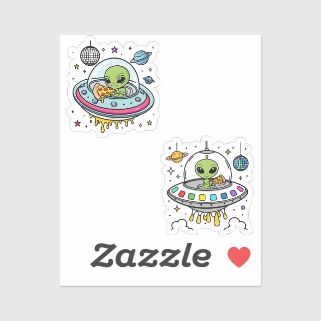 Alien Pizza Party Sticker - Funny Space und Pizza (Blatt)