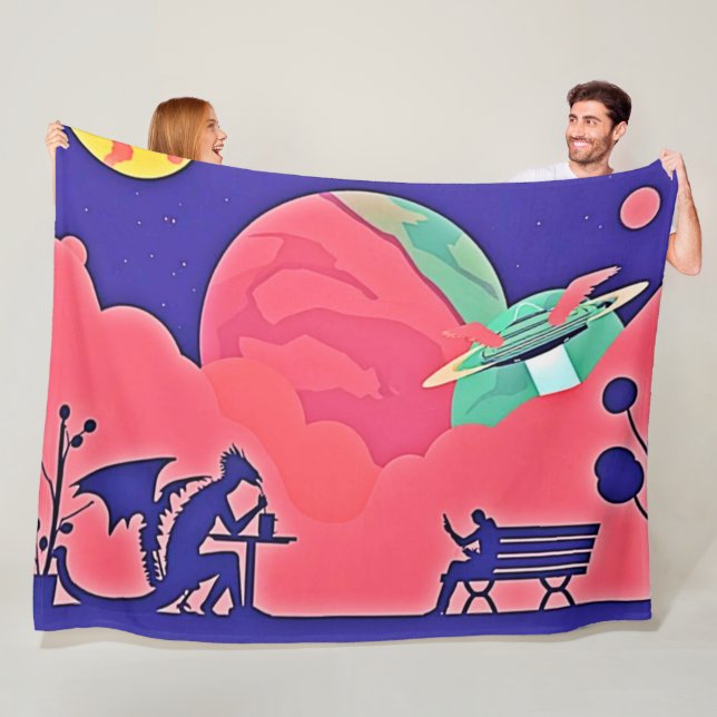Alien Planet Retro SciFi Fleecedecke (Beispiel)