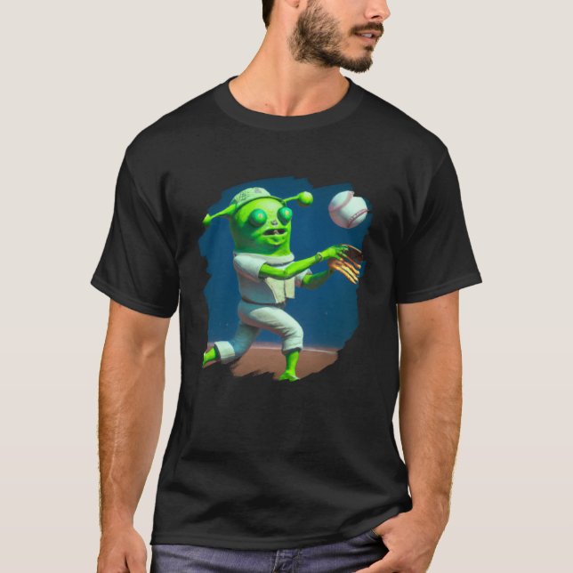 Alien Playing Baseball  Aliens Baseball T-Shirt (Vorderseite)