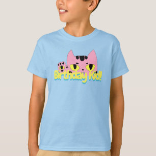 Alien Pocket Cat Birthday Kid Pink Cartoon Chat T-Shirt