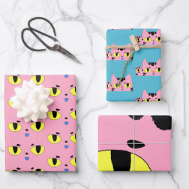 Alien Pocket Cat Pink Cartoon Kitten Geschenkpapier Set