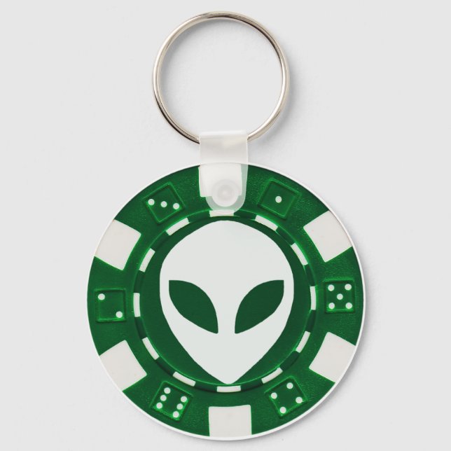 Alien Poker Chip grün Schlüsselanhänger (Vorderseite)