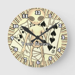 Alien Poker Runde Wanduhr