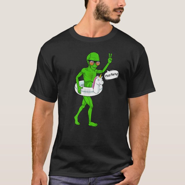 Alien Pool Party Unicorn Float  UFO Extraterrestri T-Shirt (Vorderseite)