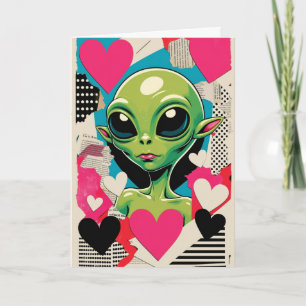 Alien-Pop-Art-Collage-Abstract-Valentinstagskarte Karte