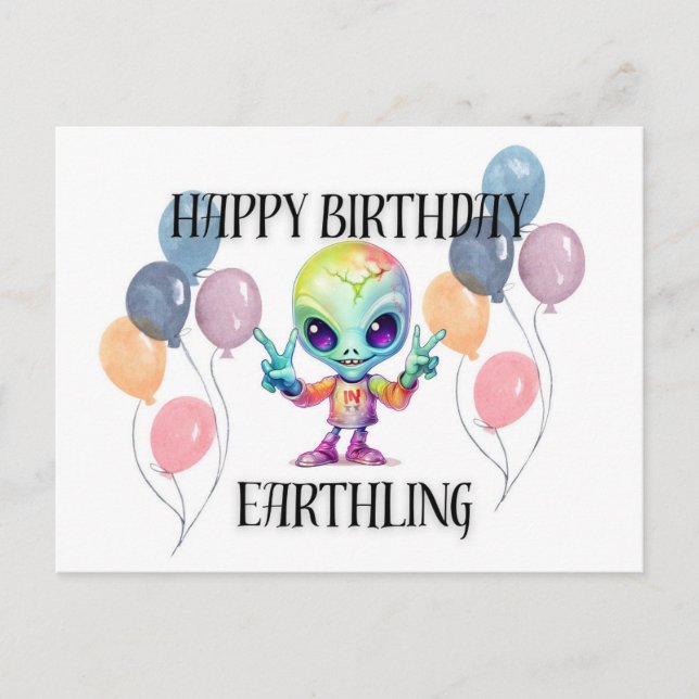 Alien Postcard "Happy Birthday" Postkarte (Vorderseite)