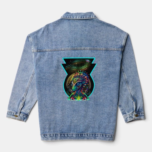 Alien Psychedelic Cosmic Galaxy UFO Jeansjacke (Rückseite)